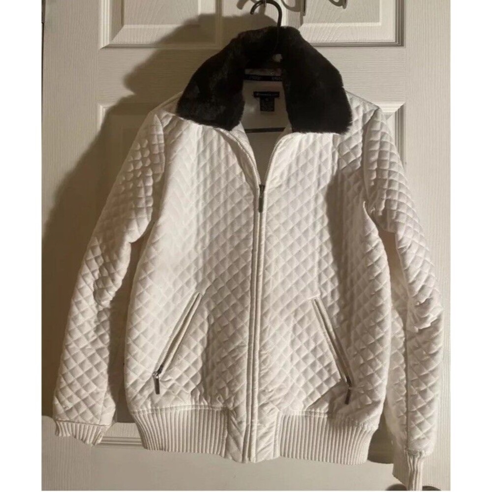Champion Elite Women’s Full Zip White Padded Coat Detachable Faux Fur Collar S
